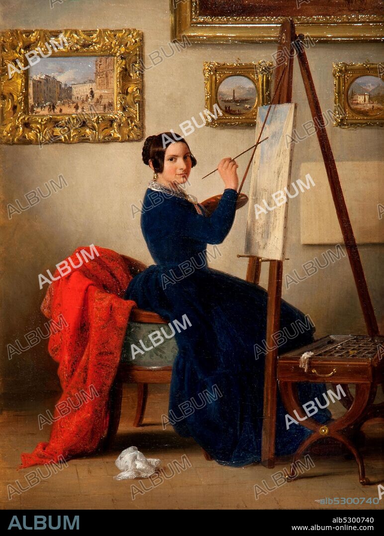 Angelo Inganni. 1807-1880. Amanzia guerillot in the studio. about 1847-1850. oil painting on canvas cm 31 x 22.