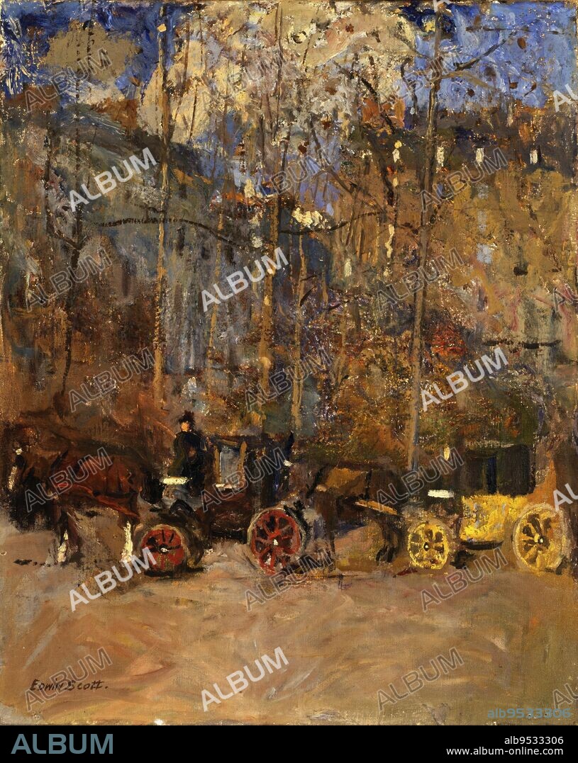 FRANK EDWIN SCOTT. Cabs. Date: n.d. oil on canvas.