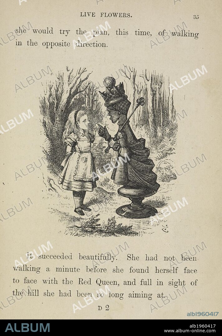 JOHN TENNIEL. Alice facing the Red Queen. Through the Looking-Glass, and what Alice found there ... Macmillan & Co.: London, 1872 [1871]. Black and white illustration. Fiction. Source: C.71.b.33, page 35. Language: English.