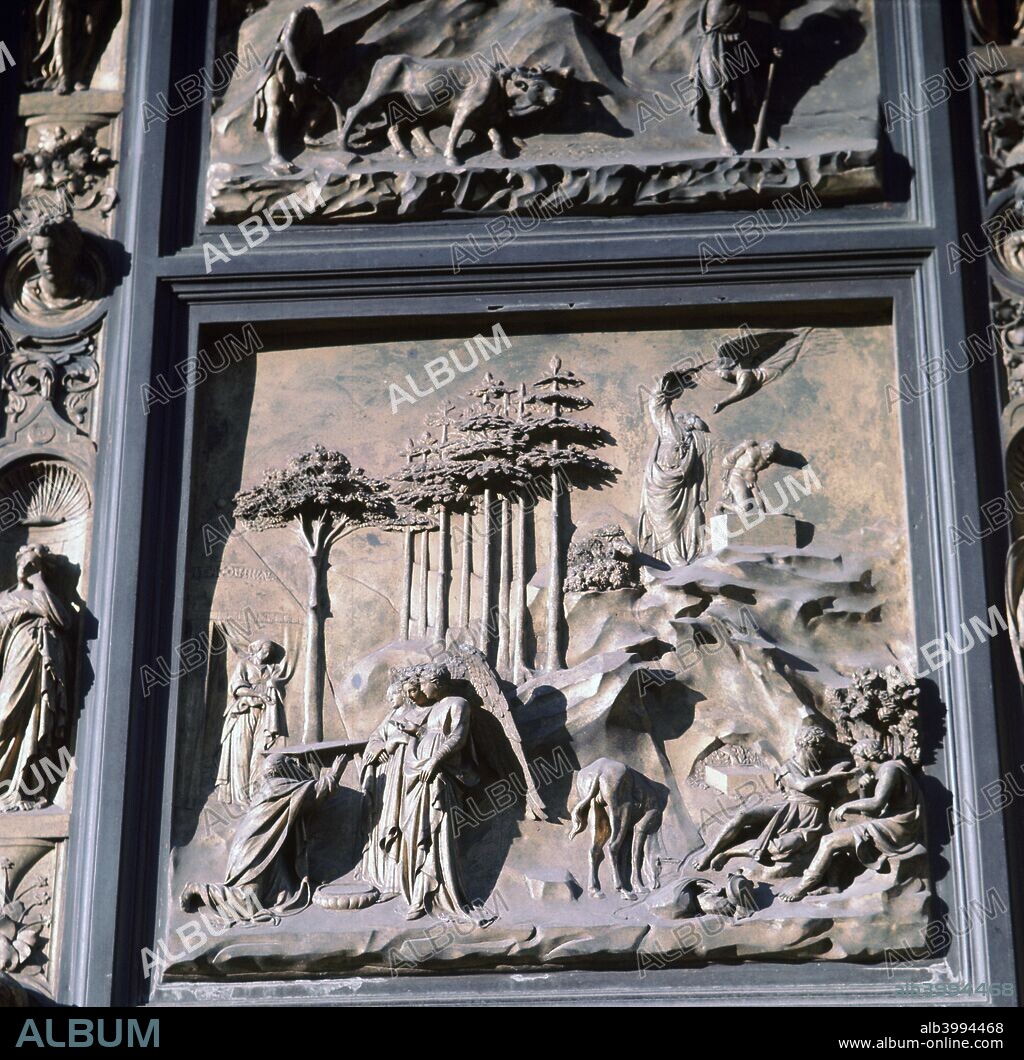 Detail of the doors of Paradise showing Abraham and Isaac, 15th century.