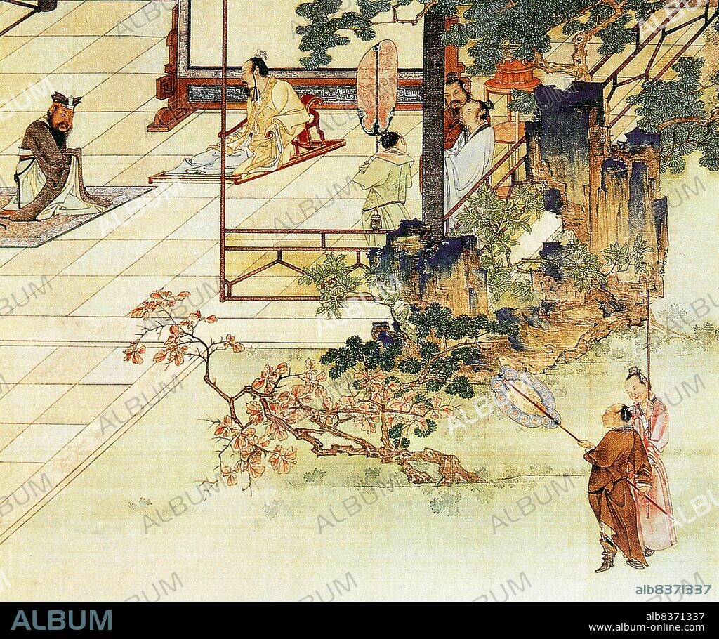 Jiao Bingzhen ( WadeGiles: Chiao Ping-chen) was a native of Jining, Shandong who became a noted painter and astronomer. In painting he is noteworthy as one of the first Qing dynasty painters to be influenced by the West. He was also among the more significant portrait and miniature painters in the early Qing. He was skilled in painting people, landscapes, and buildings.<br/><br/>. The Western influence in his art came from his exposure to the Jesuits at the Directorate of Astronomy. Their influence also exposed him to new ideas on astronomy and religion. At some point Jiao became a Roman Catholic.