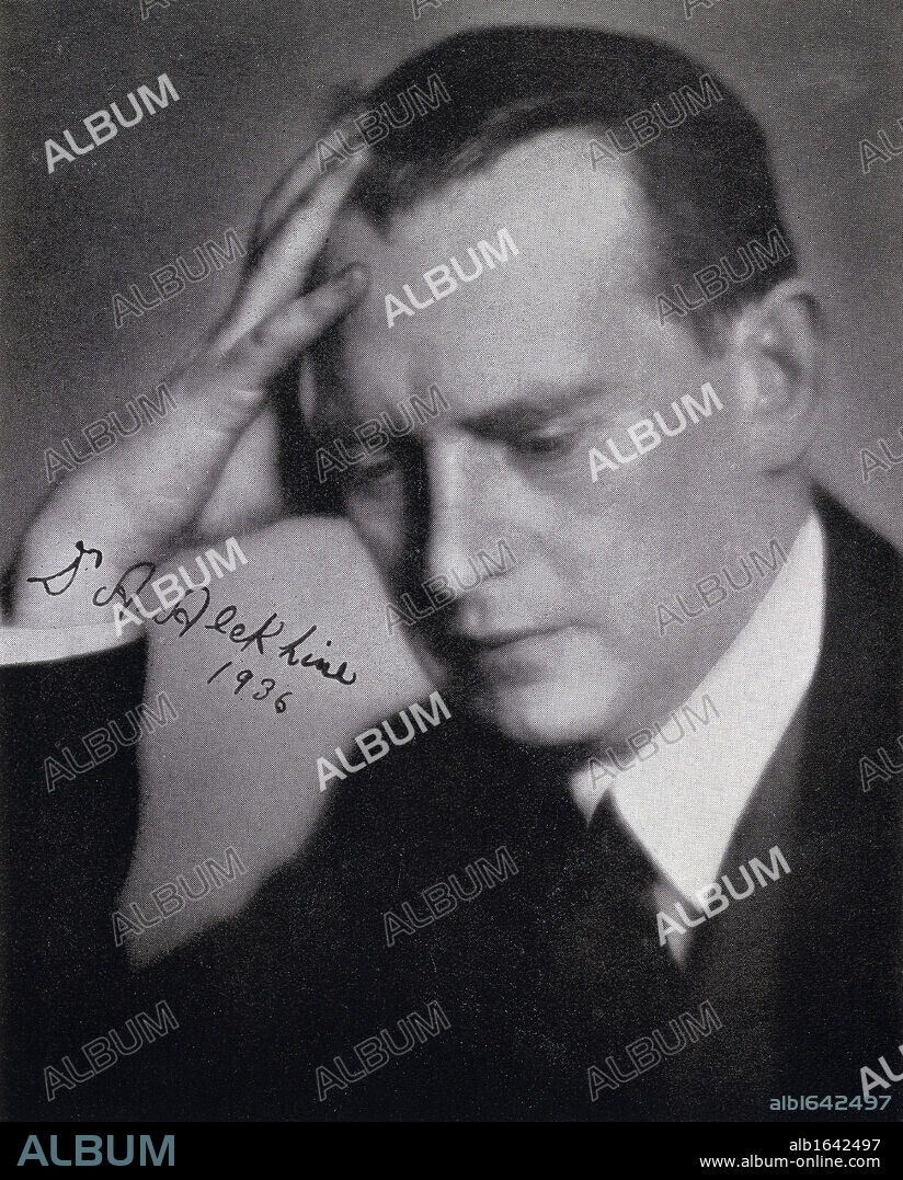 Alexander Alexandrovich Alekhine also Aljechin or Alechin 1892 - 1946 Russian born naturalized French chess grandmaster Fourth World Chess Champion Illustration from Chess Pie No3 The Official Souvenir International Tournament published 1936.