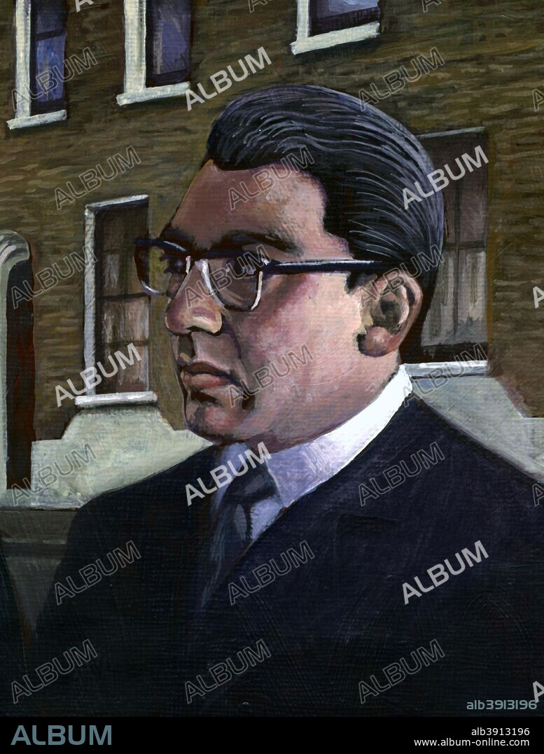 Ronald Ronnie Kray (1933-1995). The Krays were the chief perpetrators of organised crime in the East End of London during the 1950s and 1960s. In this contemporary painting they are imagined in front of their parent's house in Vallance Road, Bethnal Green. It was from these premises they ran their criminal operation know as 'The Firm'.