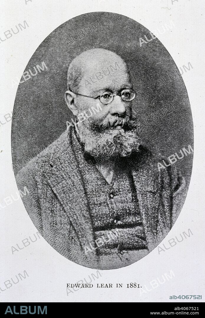 Edward Lear in 1881. Later Letters of Edward Lear ... to Chichester For. T. Fisher Unwin: London, 1911. Edward Lear (1812-1888). English artist, humorist and traveller. Portrait.  Image taken from Later Letters of Edward Lear to Chichester Fortescue, Lord Carlingford, Frances Countess Waldegrave, and others. Edited by Lady Strachey of Sutton Court. With 83 illustrations. [With a preface by Hubert Congreve.]..  Originally published/produced in T. Fisher Unwin: London, 1911. . Source: 01092.ff.14, opposite 232. Language: English.