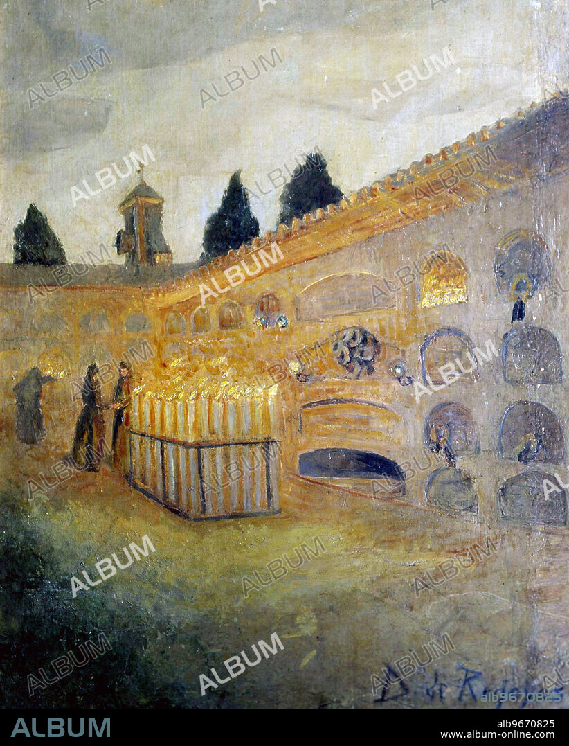 DARIO DE REGOYOS. REGOYOS , DARIO. PINTOR ESPAÑOL .RIBADESELLA 1857 - 1913. " TARDE DE ANIMAS " , OLEO SOBRE LIENZO.