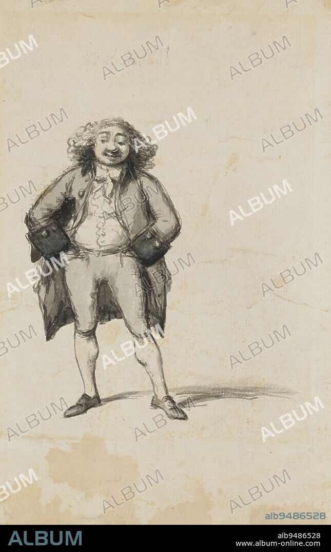 Caricature of George Michael Moser (?), 18th century, Sir Nathaniel Dance-Holland, British, 17351811, 7 7/16 x 5 1/2 in. (18.89 x 13.97 cm) (sight)9 3/8 x 6 1/8 in. (23.81 x 15.56 cm) (sheet)19 3/4 x 15 3/4 in. (50.17 x 40.01 cm) (outer frame), Pen and gray wash on laid paper, England, 18th century.