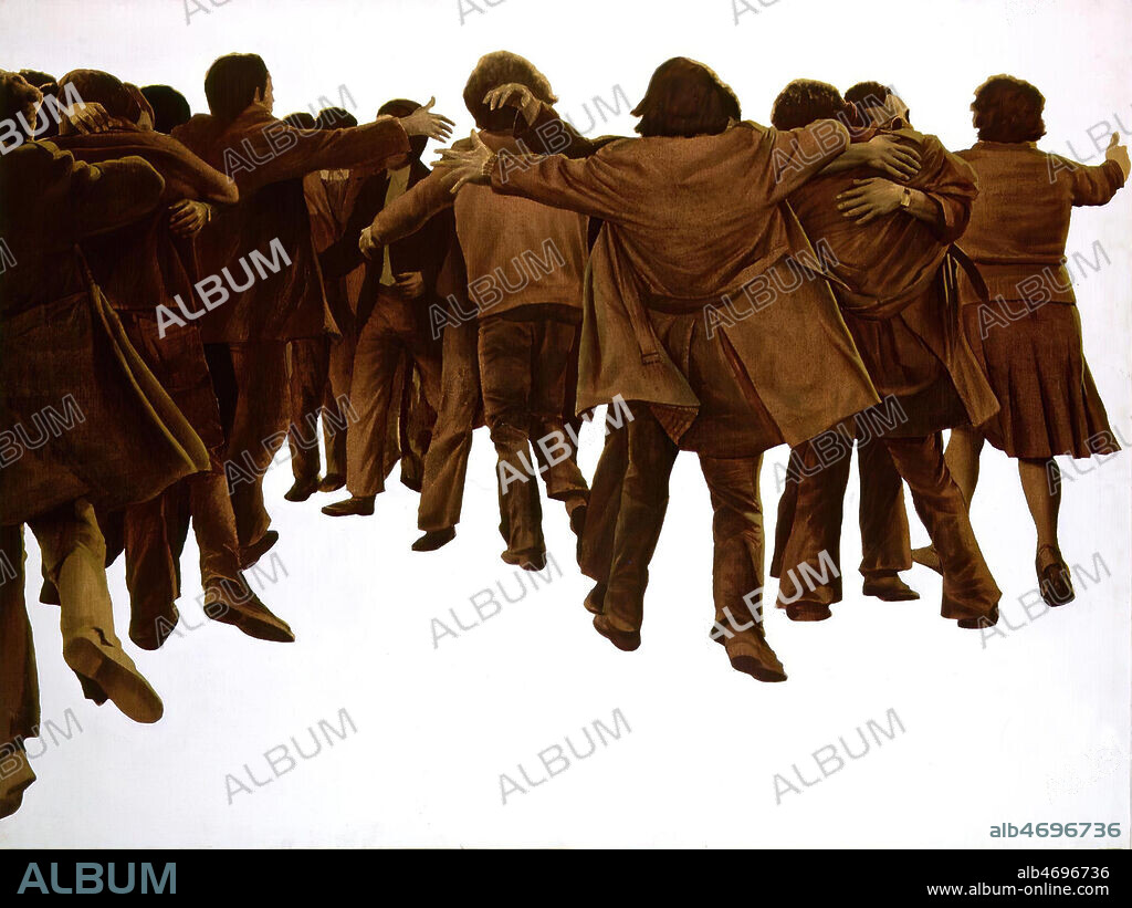 Juan Genovés. El abrazo, 1976. Acrílico y serigrafía sobre lienzo. 151 x 201 cm.