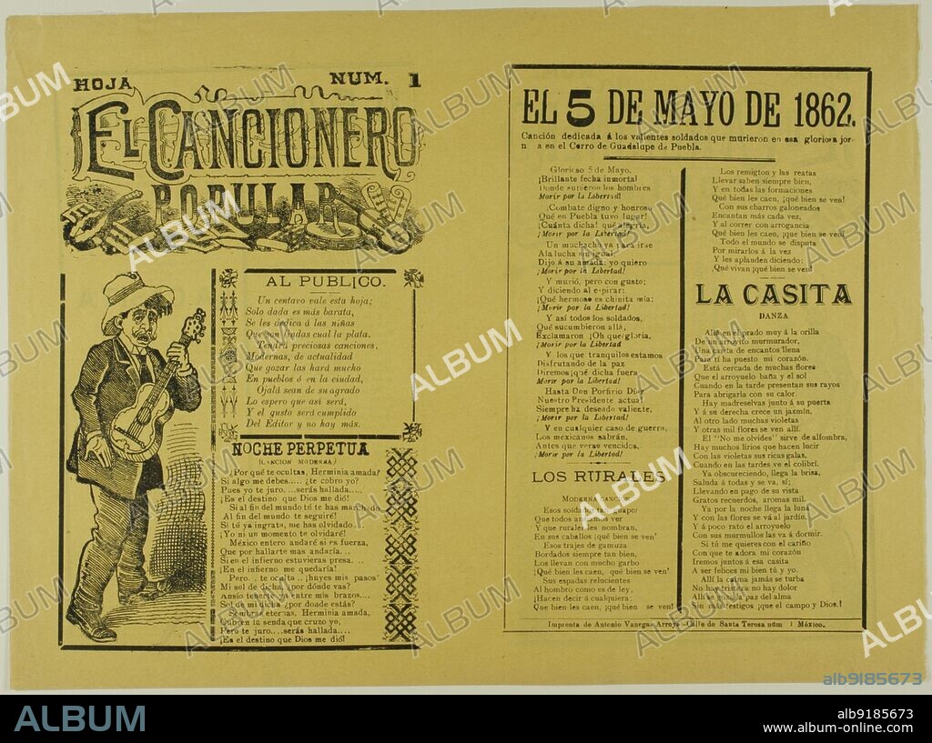 JOSE GUADALUPE POSADA. El cancionero popular, hoja num. 1 (The Popular Songbook, Sheet No. 1), n.d.