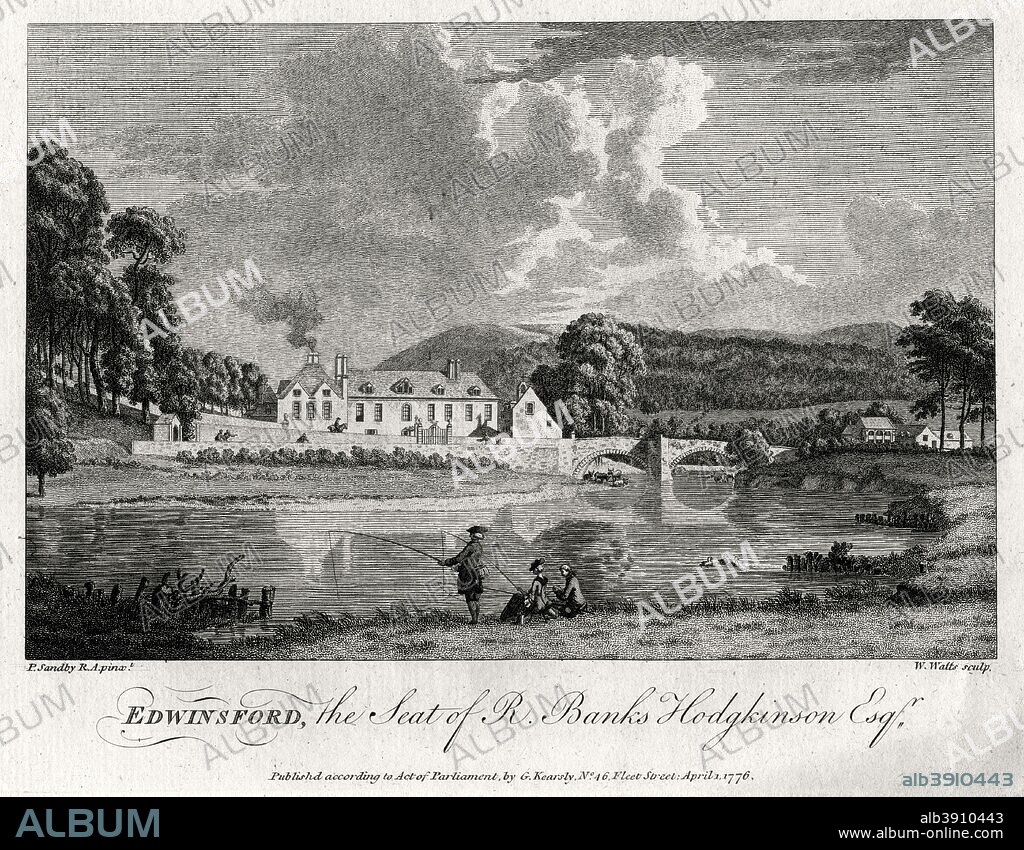 'Edwinsford, the seat of R Banks Hodgkinson Esq', Carmarthenshire, 1776. The manor house at Edwinsford was probably built in the 16th century. Anglers still enjoy the fishing on the River Cothi.