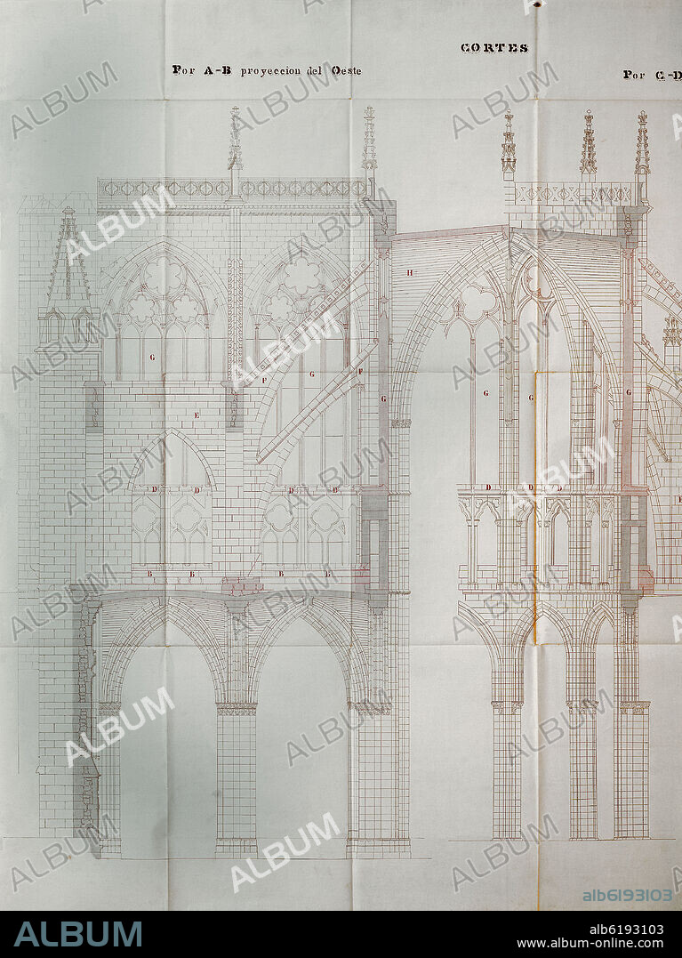 DEMETRIO RIOS (1827-1892). PLANO EXTERIOR DE LA CATEDRAL DE LEON - OESTE -  SIGLO XIII.
