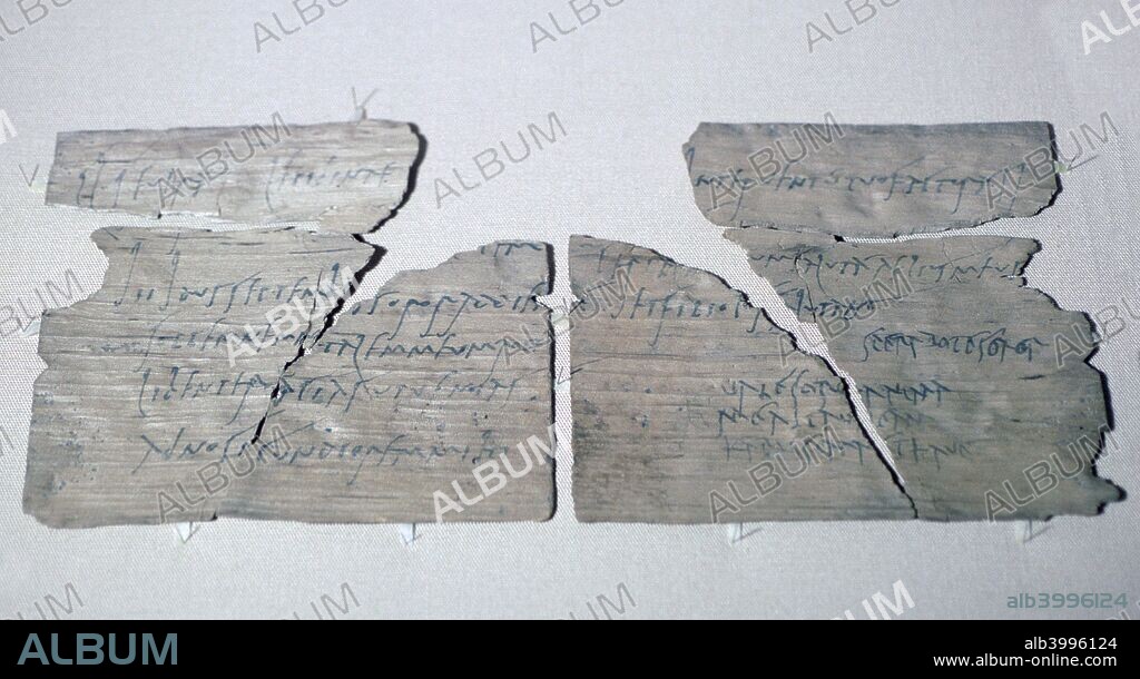 Roman wood writing tablet from Vindolanda with a party invitation written in ink, from Claudia Severa to Lepidina, late 1st or early 2nd century. Sulpicia Lepidina was the wife of Flavius Cerealis, prefect of the Ninth Cohort of Batavians. This birthday invitation is one of two letters she received from Claudia Severa. The handwriting of Severa herself is one of the earliest known examples of writing in Latin by a woman. From the British Museum's collection.