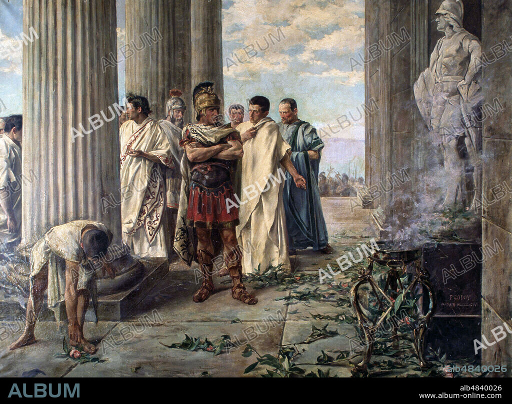 GODOY, FEDERICO. PINTOR ESPAÑOL.1869-1939. " VISITA DE JULIO CESAR AL TEMPLO DE HERCULES ", OLEO . MUSEO HISTORICO MUNICIPAL. CADIZ.