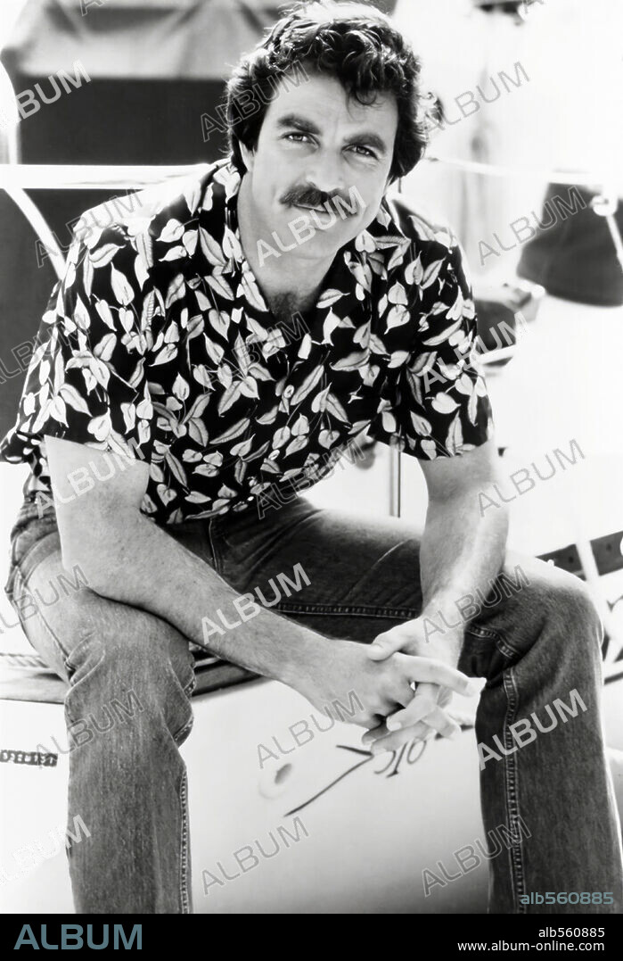 TOM SELLECK in MAGNUM, P. I., 1980. Copyright UNIVERSAL TV.