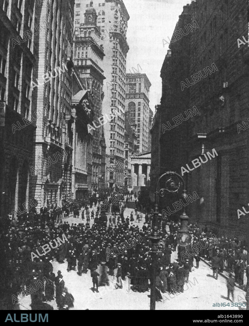 Crowds outside the Stock Exchange, New York, after the Wall Street Crash, October 1929. Stock Market.
