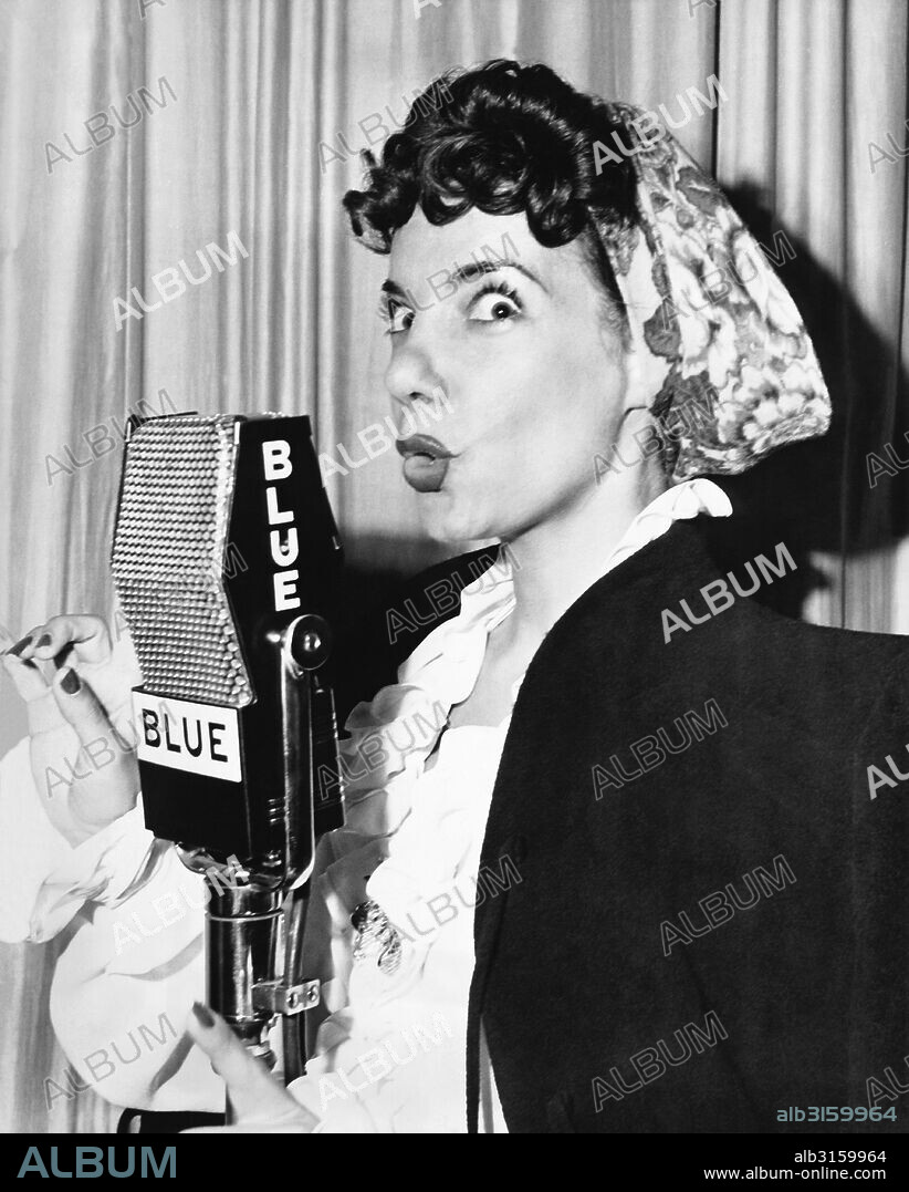New York, New York: January 14, 1945 Carmen Miranda appearing on the BLUE Radio Network with Jimy Durante and Arthur Treacher.