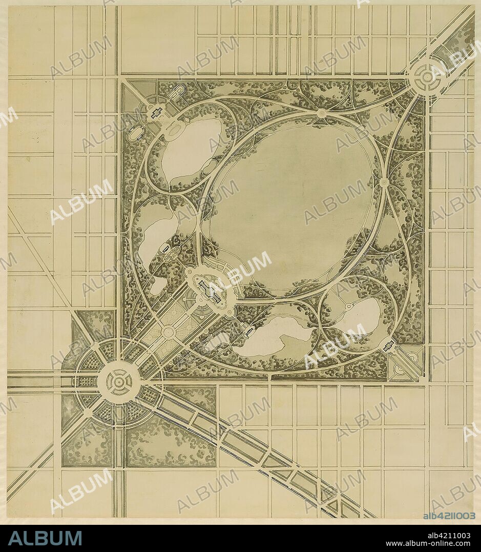 Plan of Chicago, Plate 62, Plan of a Proposed Park. Daniel Hudson Burnham, American, 1846-1912; Edward Herbert Bennett, American, born England, 1874-1954. Date: 1909. Dimensions: 41.4 x 45.5 cm (16 1/4 x 18 in.). Ink and wash on paper. Origin: Chicago.