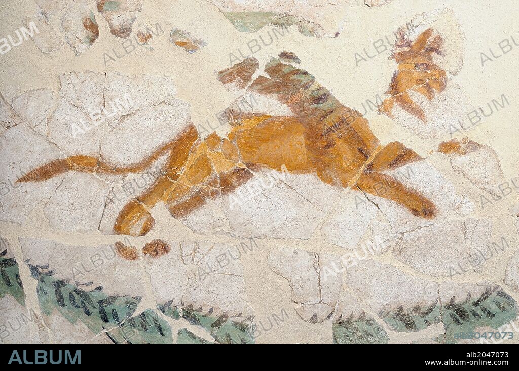 Griffin - Wall painting of the Domus " House of Griffins " Complutum in ALCALA DE HENARES . Madrid. SPAIN.