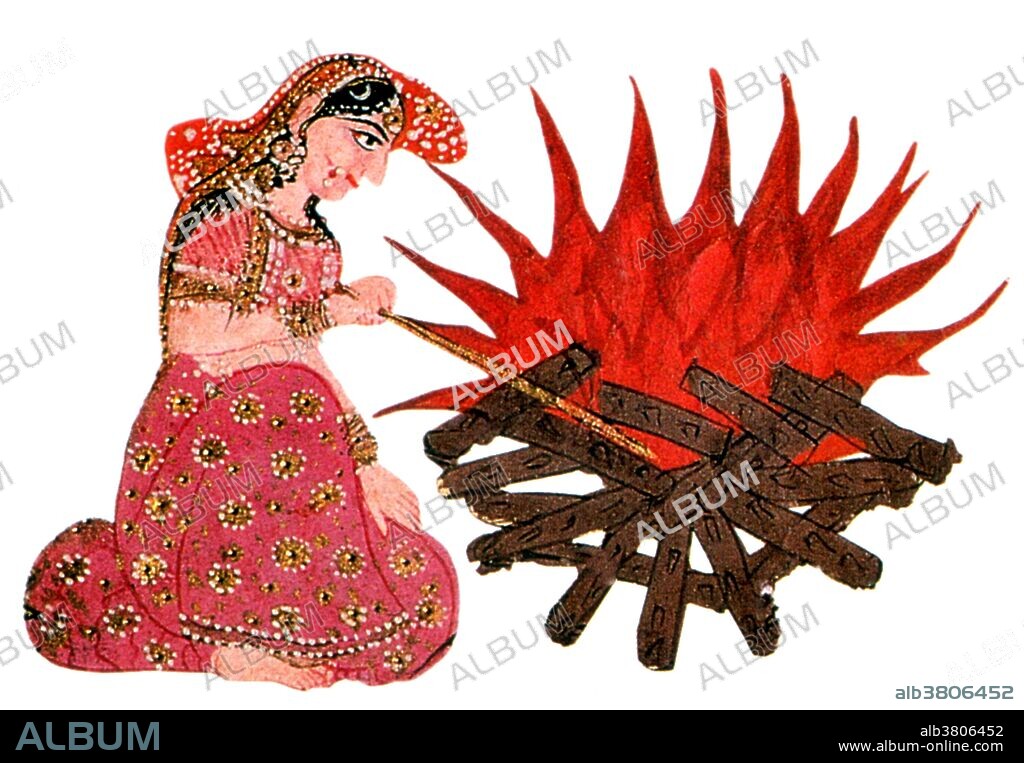 Sati, also known as Dakshayani, is a Hindu goddess of marital felicity and longevity. An aspect of Devi, Dakshayani is the first consort of Shiva, the second being Parvati, the reincarnation of Sati herself. In Hindu legend, both Sati and Parvati successively play the role of bringing Shiva away from ascetic isolation into creative participation in the world. The act of Sati, in which a Hindu widow immolates herself on her husband's funeral pyre as a final and consummate act of loyalty and devotion, is patterned after the deed committed by this goddess to uphold the honor of her husband.