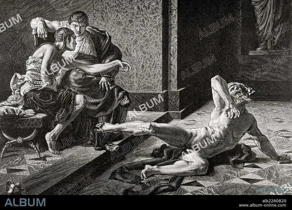 Locusta. Notorious in Ancient Rome for her skill in concocting poisons. Nero and Locusta. Engraving by Duviviso. 19th century.