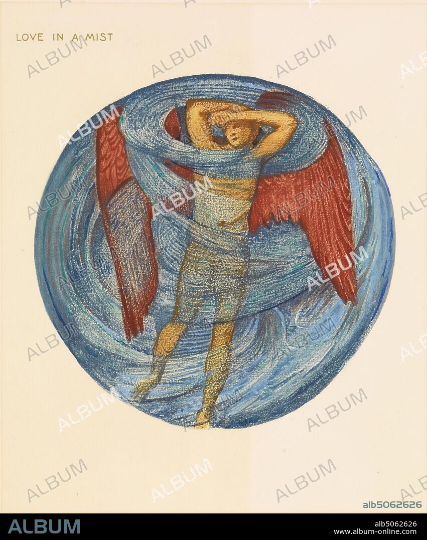 From The Flower Book- Love in a Mist, 1905 Sir Edward Burne-Jones, Book, Art Movement, Pre-Raphaelite, Blue, Flower, Red, Printing, Collotype.
