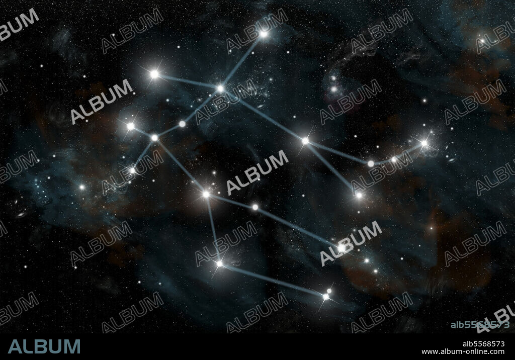 An artist's depiction of the constellation Gemini the Twins. The constellation features the stars Castor and Pollux, the mythical twin sons of Queen Leda of Sparta and Zeus. Gemini is one of the twelve astrological signs of the Zodiac.