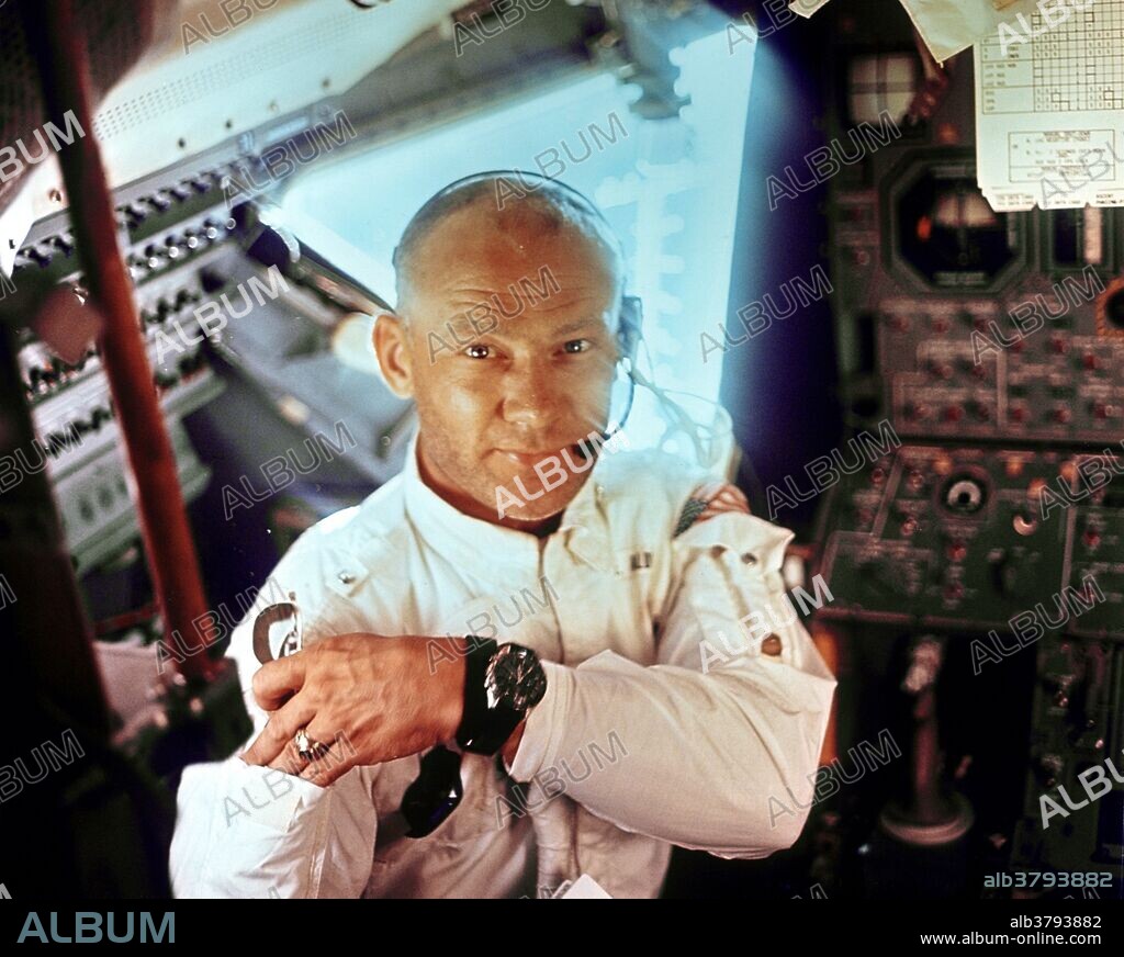 This interior view of the Apollo 11 Lunar Module shows Astronaut Edwin E. Aldrin, Jr., lunar module pilot, during the lunar landing mission. This picture was taken by Astronaut Neil A. Armstrong, commander, prior to the moon landing.