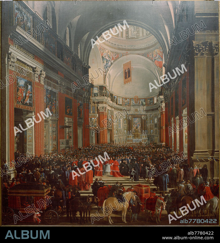 Urban VIII, Pope (1623-44); Before: Maffeo Barberini. 1568-1644. "Centenary of the Confirmation of the Jesuit Order in Il Gesù". Painting, 1640/41, by Andrea Sacchi (1599-1661), Filippo Gagliardi (active in Rome 1637, died in 1659) and Jan Miel (1599-1664). Oil on canvas, 321 × 248 cm. Inv. No. 1445. Rome, Barberini National Gallery.