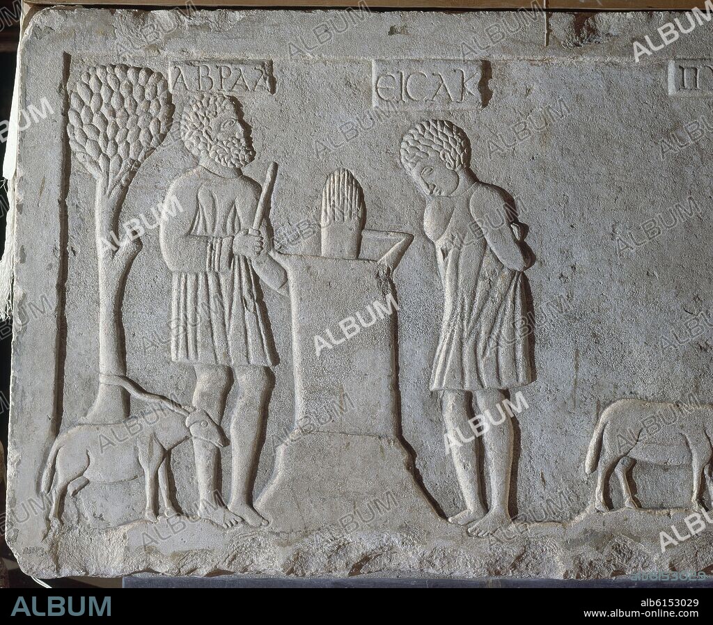 EL SACRIFICIO DE ISAAC - DETALLE DEL SARCOFAGO PALEOCRISTIANO DE ECIJA - SIGLO V.