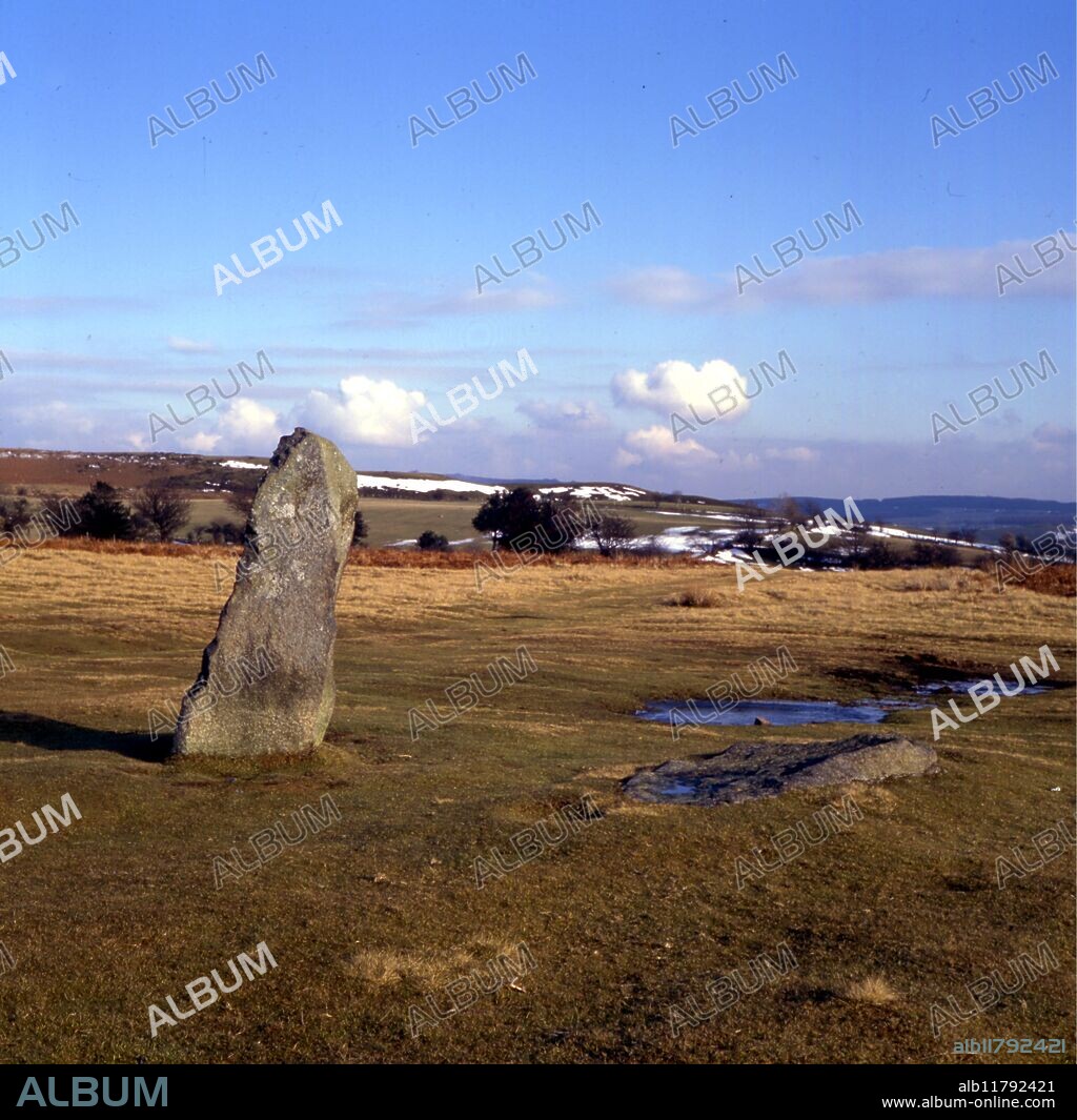 Mitchell's Fold stone circle ,Priestweston , Shropshire . Stone circles attract more fascination than any other ancient monument. Shropshire's best example is at Mitchell's Fold, near Chirbury. It sits high in the Shropshire hills, on the long ridge of Stapeley Hill, 1000 feet above sea level and close to the Welsh border. Its exposed position gives fine views of the Stiperstones to the east and the Welsh hills to the west. In approximately 2000-1400BC local Bronze Age communities erected Mitchell's Fold to be 27 metres in diameter and consisting of thirty stones. Today only fourteen survive, most standing under a metre tall, the tallest nearly two metres. Alongside the Circle and running through it, are thin ridges. Their relationship to the circle, (if any) remains unknown. There is even a story that one of the stones is a petrified evil witch who was punished for milking a magic cow through a sieve. The good people of Shropshire then set a circle of other stone's around her to prevent her from escaping. This legend has even been carved into a sandstone pillar in Middleton Church, near Stapeley Hill. Local folklore also suggests that King Arthur drew Excalibur from one of the stones here to become king of the Britain's. Like most stone circles, Mitchell's Fold was probably used for some Bronze Age ritual or ceremonial purpose.