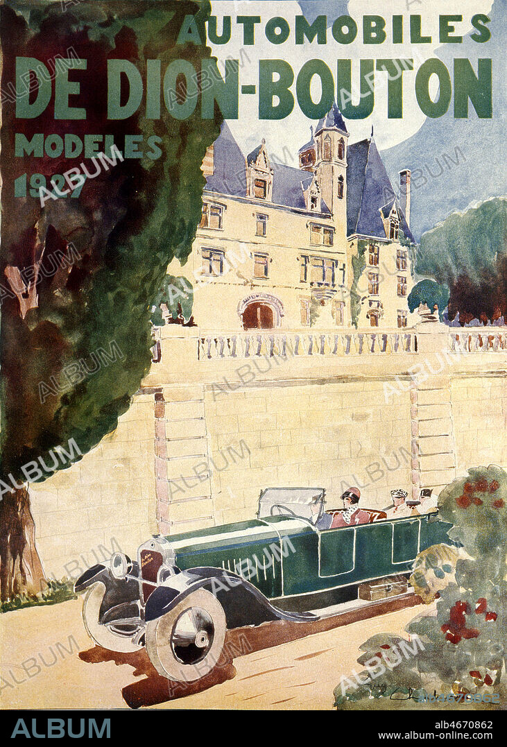 Publicite pour les modeles de voitures Dion-Bouton de 1927. Annees 20. Credit : Collection KHARBINE-TAPABOR.