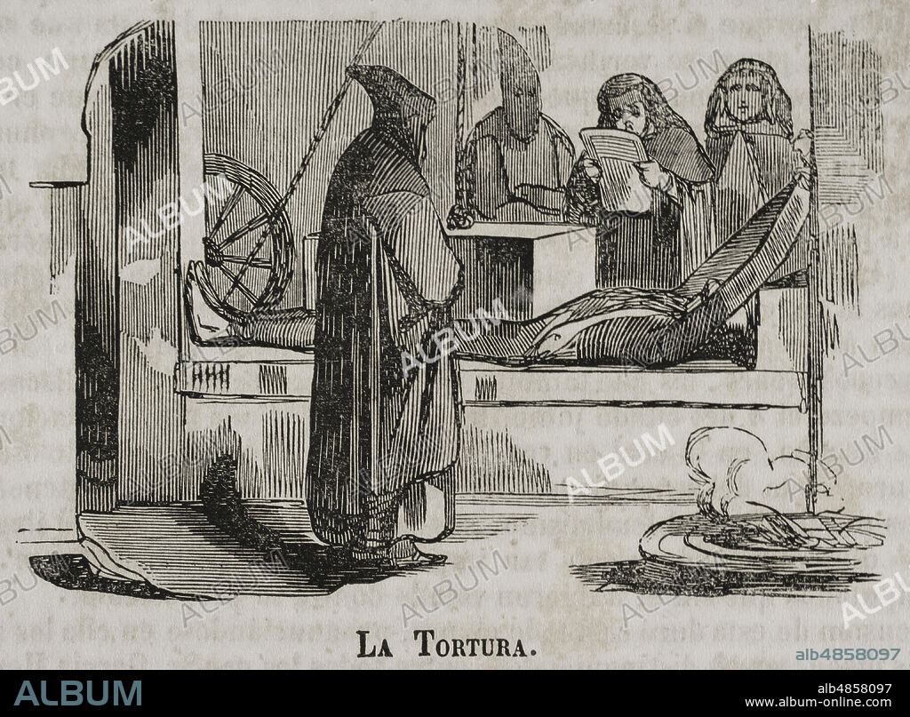 Guerra de la Independencia Española (1808-1814). "La tortura". Grabado. Historia del Levantamiento, Guerra y Revolución de España, Por el Conde de Toreno. Madrid,1851.