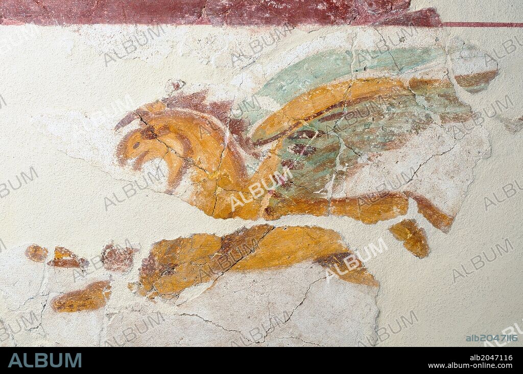 Griffin - Pintura mural de la Domus "Casa de Griffins" Complutum en Alcalá de Henares. Madrid. ESPAÑA.