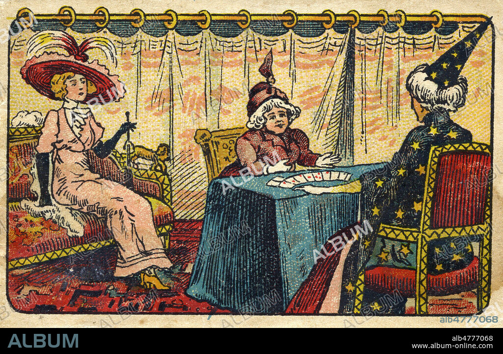 Voyante tirant les cartes a une femme. Illustration anonyme vers 1890. Credit : Collection IM/KHARBINE-TAPABOR.