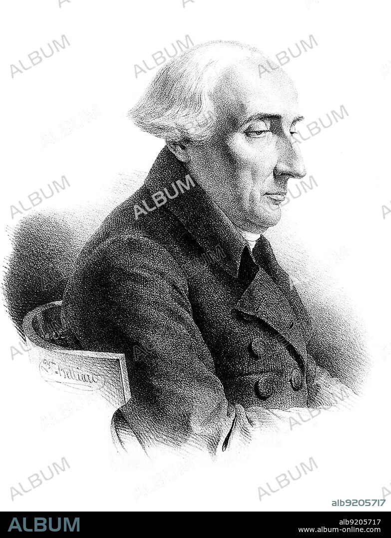 Joseph-Louis Lagrange (1736-1813), also known as Giuseppe Luigi Lagrangia, Italian-French mathematician and astronomer who made significant contributions to the fields of analysis, number theory, and both classical and celestial mechanics. Lithograph by Zéphirin Belliard (1798-1861), after François-Séraphin Delpech's engraving.