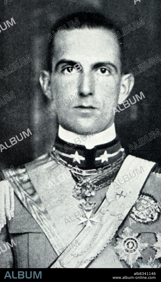 Umberto II, (1904 - 1983), last King of Italy. He reigned for 34 days, from 9 May 1946 to 12 June 1946, although he had been de facto head of state since 1944 and was nicknamed the May King. Umberto was the only son among the five children of King Victor Emmanuel III and Queen Elena. In an effort to repair the monarchy's image after the fall of Benito Mussolini's regime, Victor Emmanuel transferred his powers to Umberto in 1944 while retaining the title of king. In 1946 Italy was declared a republic, and Umberto lived out the rest of his life in exile in Cascais, on the Portuguese Riviera.
