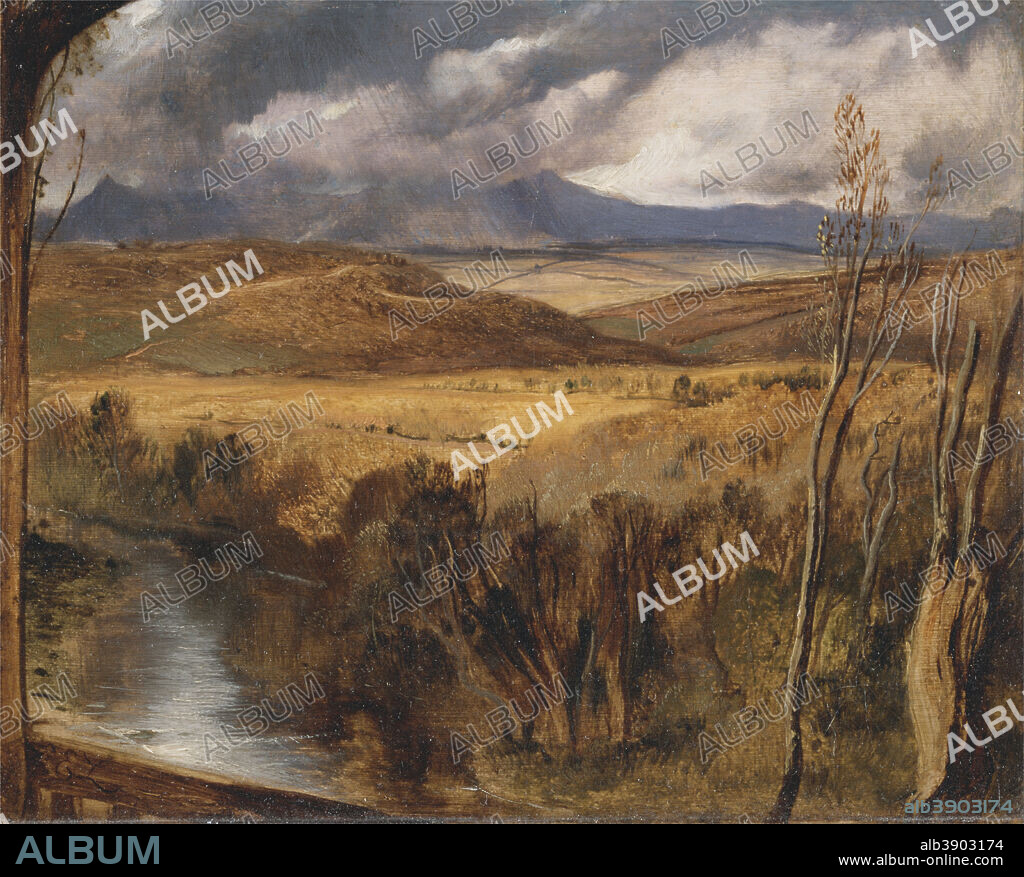 SIR EDWIN HENRY LANDSEER. A Highland Landscape. Date/Period: Ca. 1830. Painting. Oil on board. Height: 203 mm (7.99 in); Width: 254 mm (10 in).