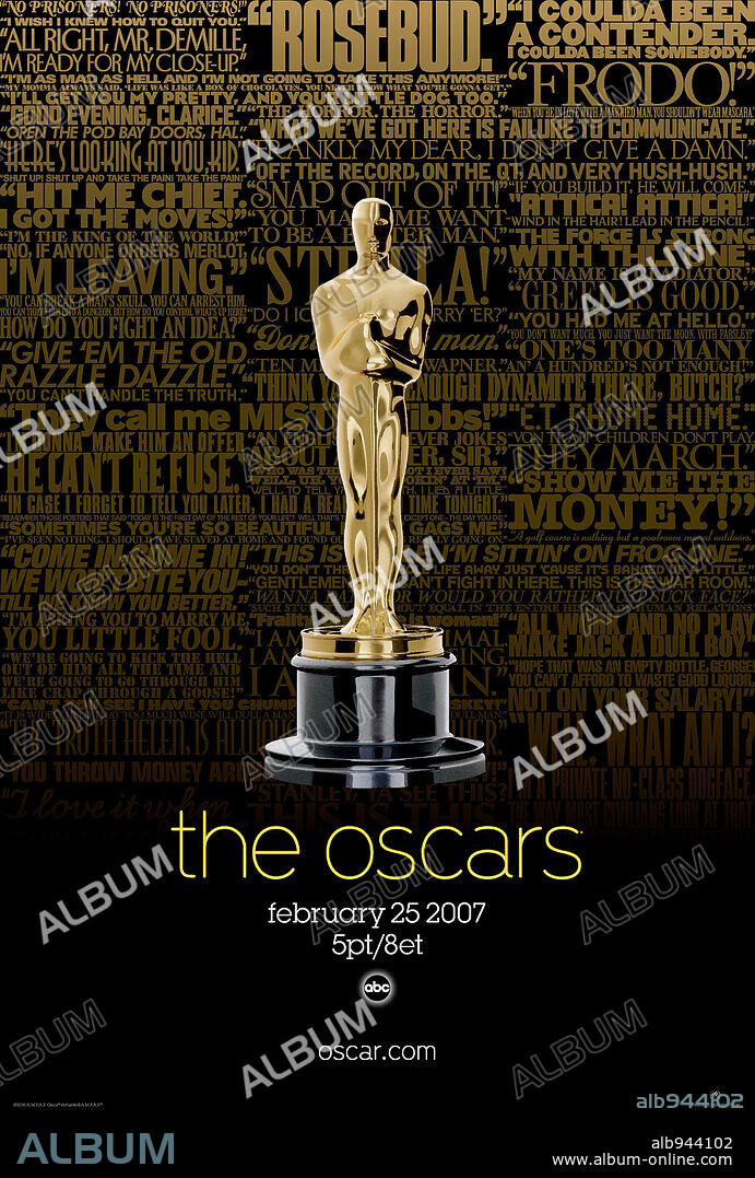 FILM HISTORY: OSCARS. The 79th Academy Awards / 2007. 
Oscar statuette. The 2007 edition poster. 2007
