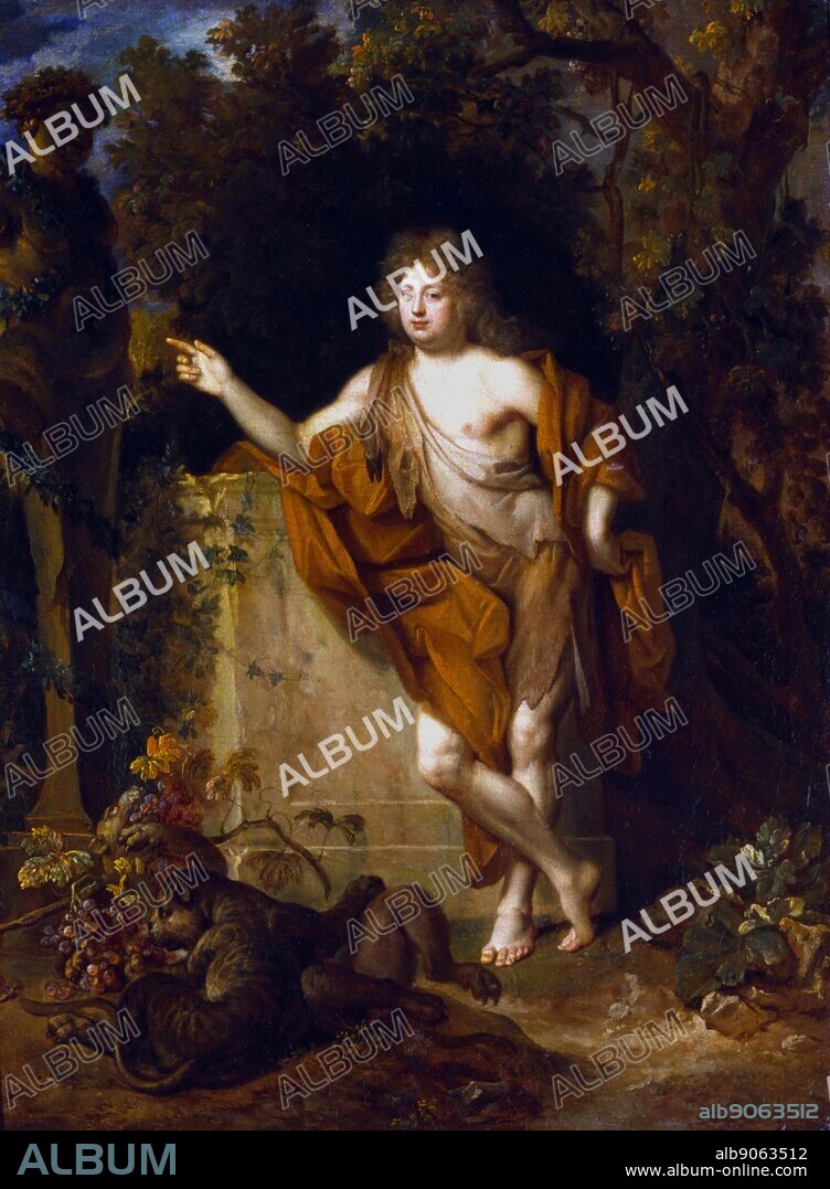 Philippe Duc d'Orleans (1674-1723) Regent of France from 1715 during minority of of Louis XV. Here as Bacchus, standing beside a statue of Silenus, drunken attendant and nurse to Bacchus. Artist, Nicolas Largillierre (1656-1746) French portrait painter.Oil on canvas. Louvre, Paris.