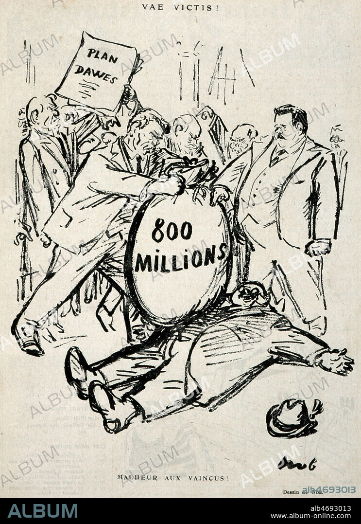 'Malheur aux vaincus !'. Caricature de NOB (1880-1935) a propos du plan Dawes publiee dans Le Rire du 23/08/1924. Credit : Collection KHARBINE-TAPABOR.