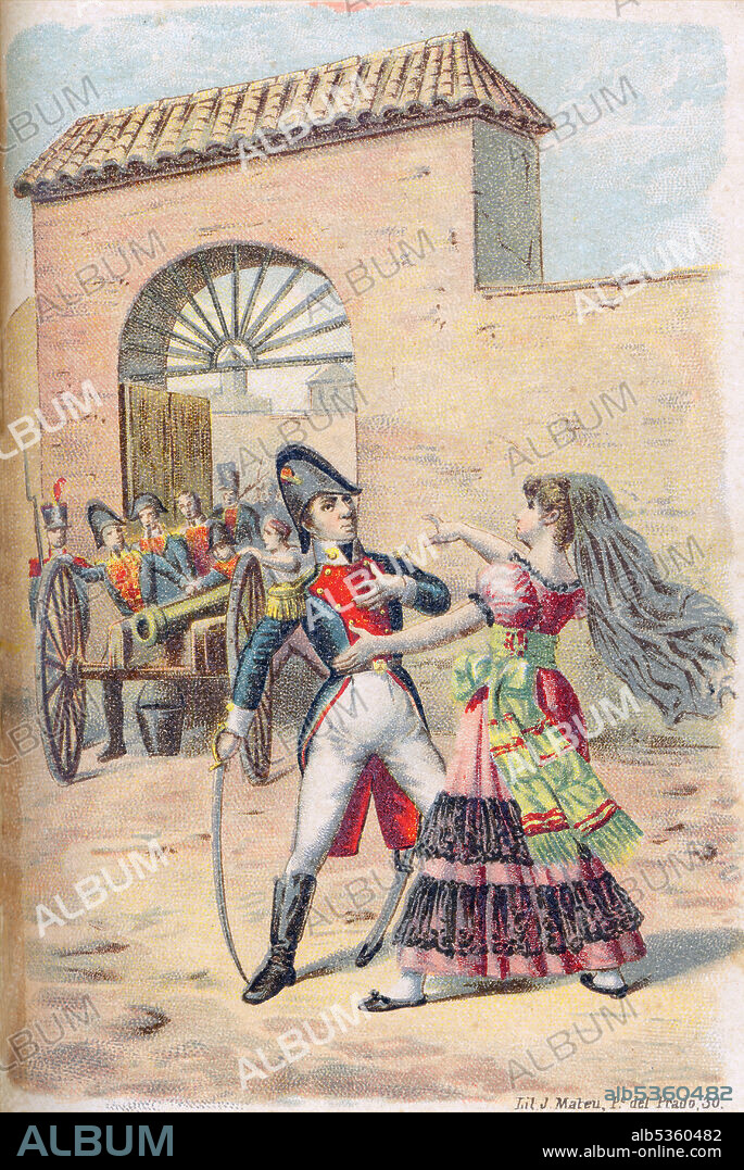 España. Los Mártires Españoles. Pedro Velarde Santillán (1889-1808), militar español, muerto el 2 de mayo de 1808 en Madrid. Cromolitografía de 1900.