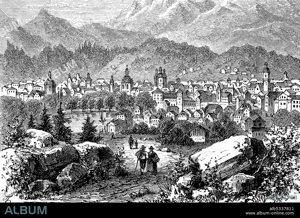 Innsbruck in Austria in 1870  /  Innsbruck in Österreich im Jahre 1870, Historisch, historical, digital improved reproduction of an original from the 19th century / digitale Reproduktion einer Originalvorlage aus dem 19. Jahrhundert,.