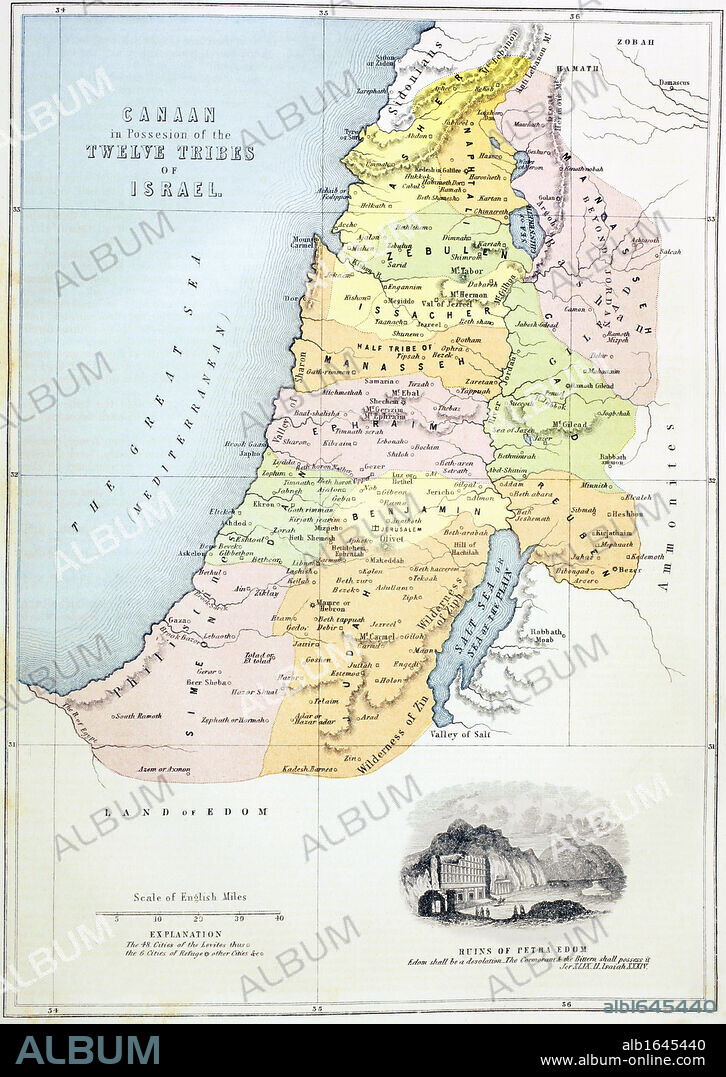 Canaan as it was divided between the twelve tribes of Israel. From The Holy Bible published by William Collins, Sons, & Company in 1869.