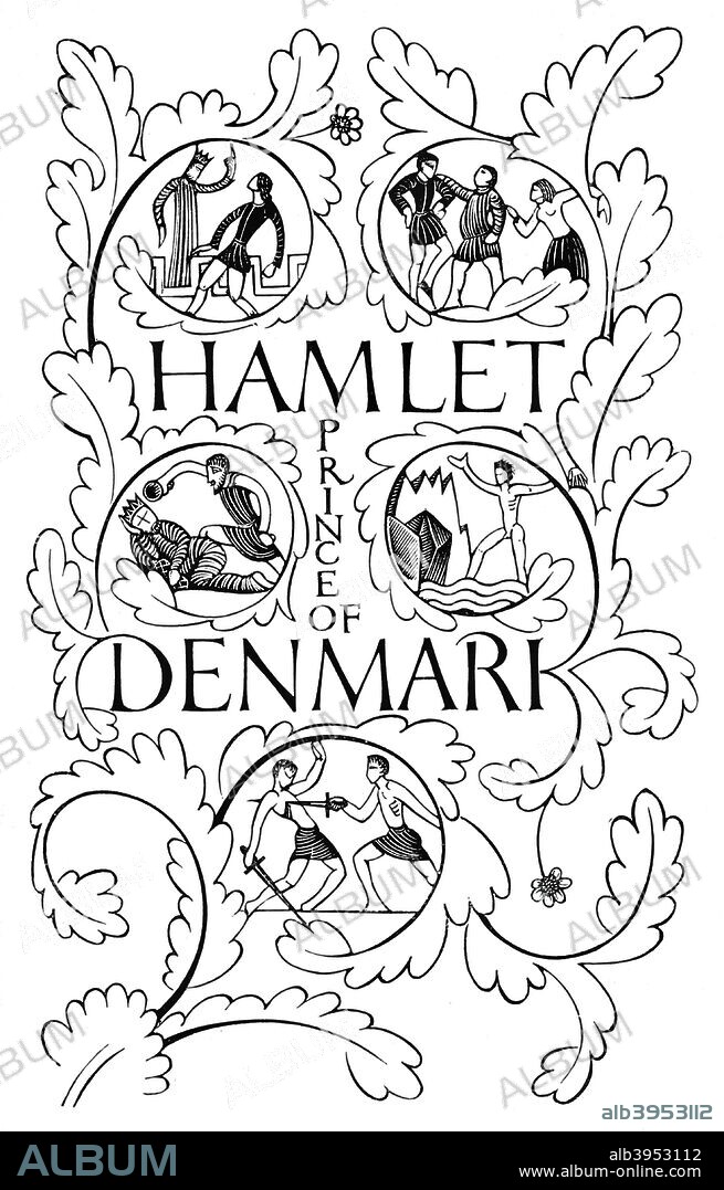 'Title page for Hamlet', 1932. The title page of the Tragedy of Hamlet, Prince of Denmark by William Shakespeare from the edition originally published by New York: The Limited Editions Club, 1933. From The Studio Volume 121. [The Studio Ltd, London & New York, 1941].