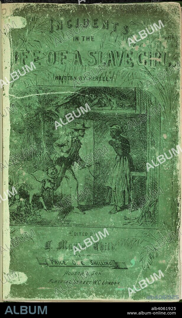Slave girl. Incidents in the Life of a Slave Girl. Written by. Hodson & Son: London, 1862. Illustration shows a slave girl and slave owner with dogs.  Image taken from Incidents in the Life of a Slave Girl. Written by herself Edited by L. Maria Child.  Originally published/produced in Hodson & Son: London, 1862. . Source: 12706.a.2, cover. Language: English.