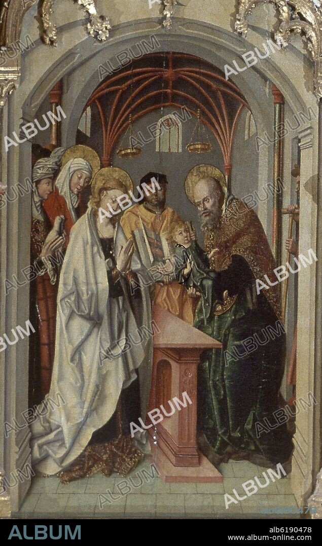 FERNANDO GALLEGO. PURIFICACION EN EL TEMPLO ESCENA DEL RETABLO MAYOR DE SANTA MARIA DE TRUJILLO COMPUESTO POR VEINTICINCO TABLAS, 1470/1480.