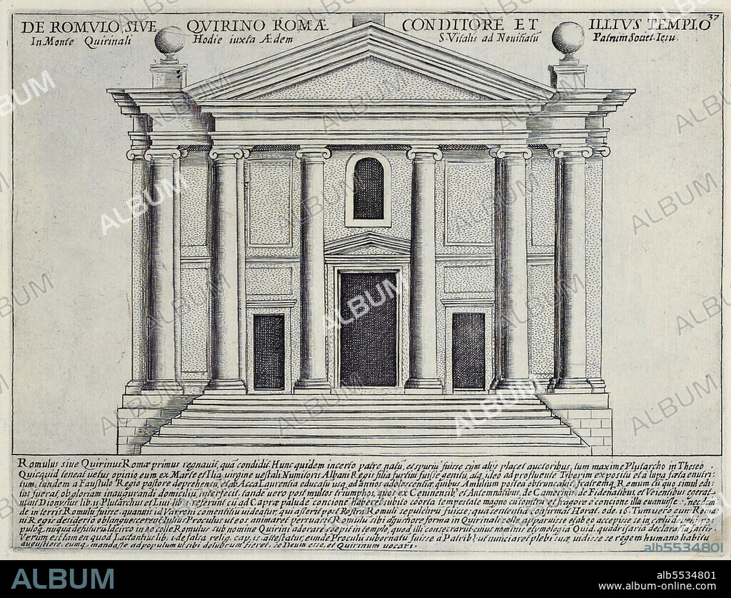Templum Iunonis Lucinae Hodie S. Lavrentii In Lucina, Der Tempel der Juno Lucina. Dieser Tempel wurde 375 v. Chr. in einem kleinen Waldchen errichtet, das zuvor der Gottin geweiht worden war, historisches Rom, Italien, Splendore Dell' Antica Roma: The Splendors of Rome, Circa 1625 .