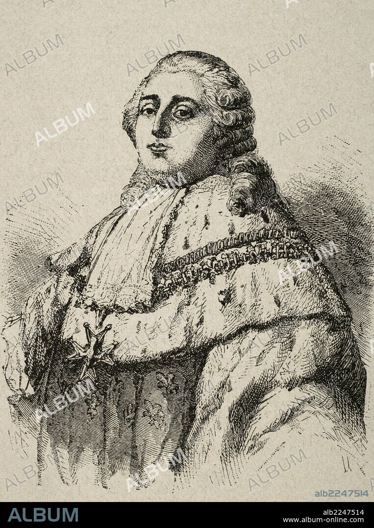 LUIS XVI (Versalles, 1754-París, 1793). Rey de Francia (1774-1792) y nieto de Luis XV. Contrajo matrimonio con María Antonieta y se opuso al Tercer Estado, intentando frenar el proceso revolucionario. Grabado de "Historia Universal", M. Vergés", 1917.