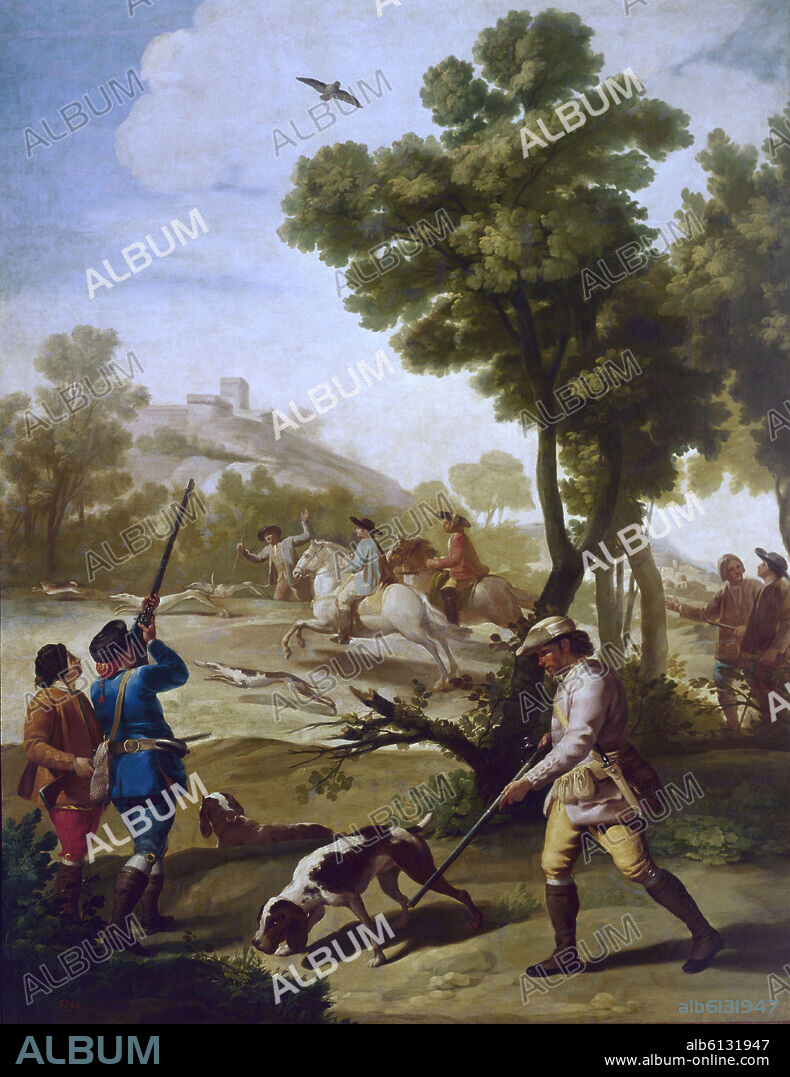 FRANCISCO GOYA Y LUCIENTES DE (1746-1828). PARTIDA DE CAZA - 1775 - OLEO/LIENZO - 290x226 - NP 2857 - CARTON PARA TAPIZ.