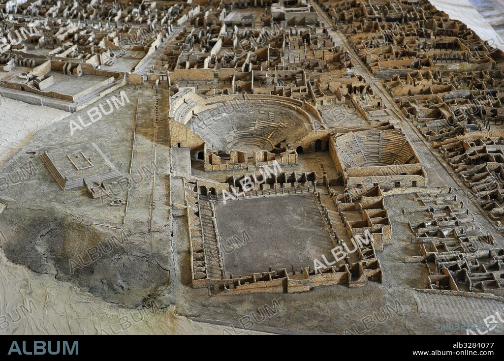 Gran maqueta de la ciudad romana de Pompeya. Empezó a construirse en el año 1861. Realizada a escala: 1: 100. Museo Arqueológico Nacional. Nápoles. Italia.