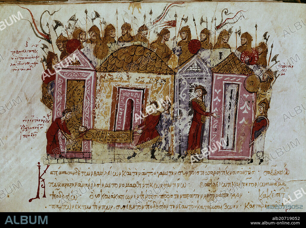 JOHN SKYLITZES. Madrid Skylitzes: Varangians guards during a burial. Madrid, Biblioteca Nacional de España.